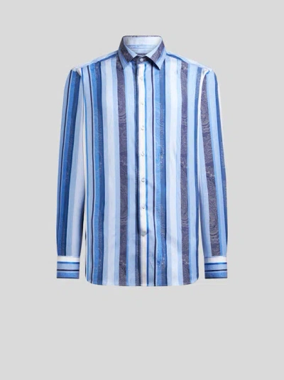 ETRO , STRIPED COTTON JACQUARD SHIRT, MAN, LIGHT BLUE, SIZE 47