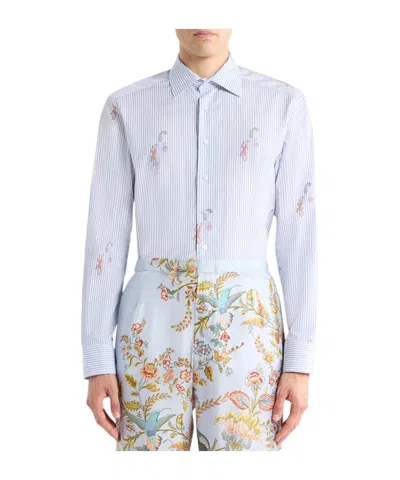 Etro Jacquard Cotton Shirt In Blue