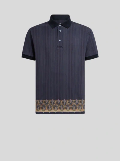 Etro , Striped Cotton Polo Shirt, Man, Navy Blue, Size Xxl