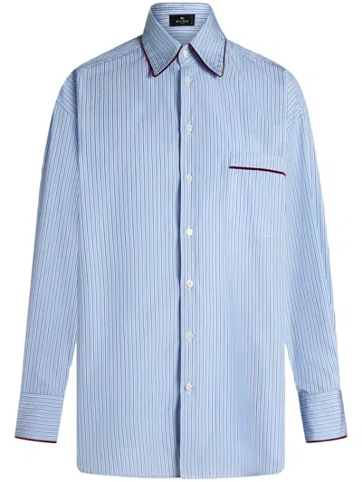 Etro Vivid Striped Blue Shirt Fuchsia Velvet In Gray