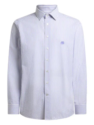 Etro Striped Cotton Seersucker Shirt In Multi