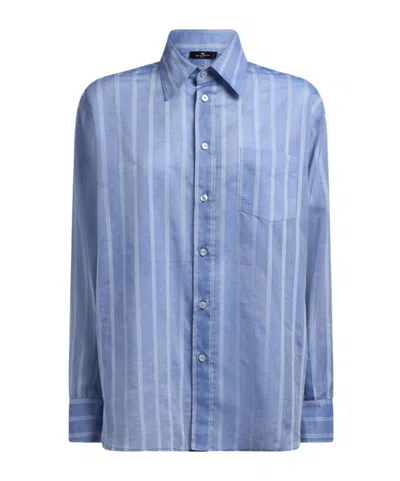Etro Striped Cotton Shirt In Blue