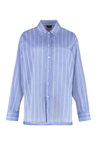 Etro Striped Cotton Shirt In Blue