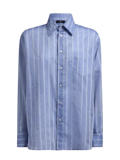 Etro Striped Cotton Shirt In Blue
