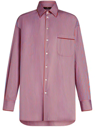 Etro Striped Cotton Poplin Shirt In Blue