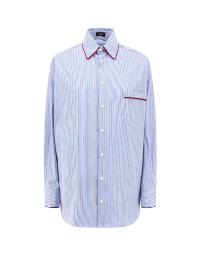 Etro Striped Cotton Poplin Shirt In Blue