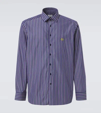 Etro Striped Cotton Shirt In Blau