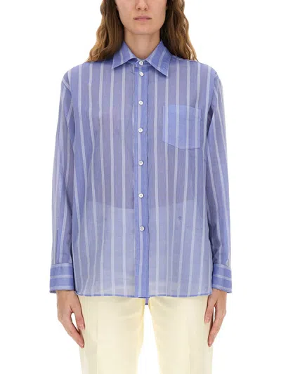Etro Striped Cotton Shirt In Blue