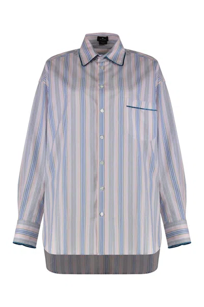 Etro Striped Cotton Shirt In Blue