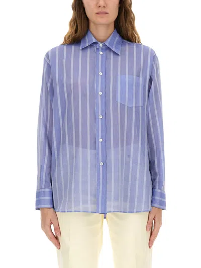 Etro Striped Cotton Shirt In Blue