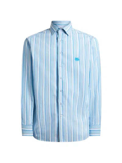 Etro Striped Cotton Shirt In Blue
