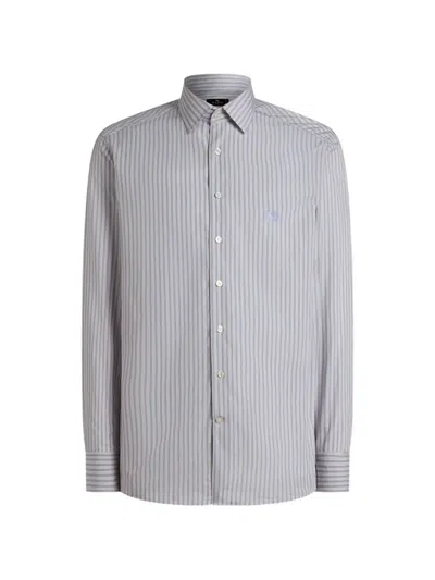 Etro Striped Cotton Shirt In Blue