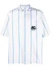 Etro Striped Cotton Shirt With Chest Pocket In Clear Blue
