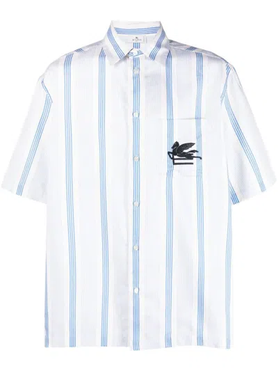 Etro Striped Cotton Shirt With Chest Pocket In Multicolor