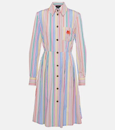 Etro Striped Cotton Shirt Dress In 白色