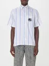 Etro Striped Cotton Shirt With Chest Pocket In Gnawed Blue