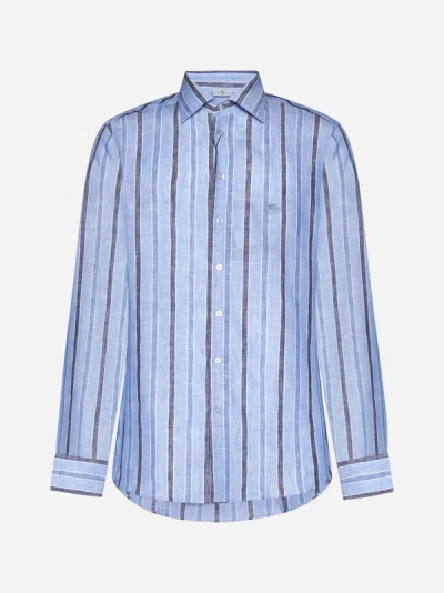 Etro Striped Cotton Shirt In Light Blue