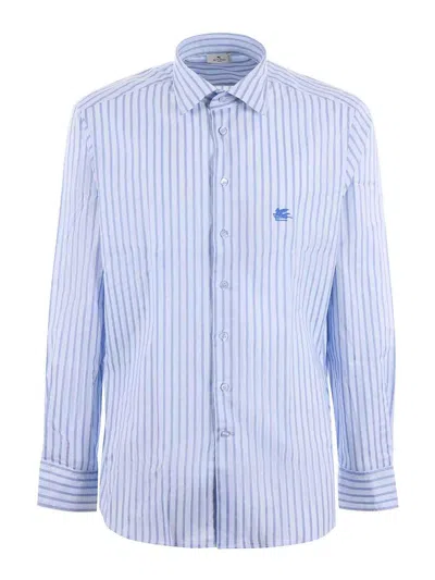 Etro Striped Cotton Shirt In Light Blue