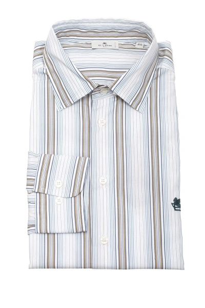 Etro Striped Cotton Shirt In Bianco