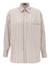 Etro Logo Pocket Striped Cotton Shirt In Nude