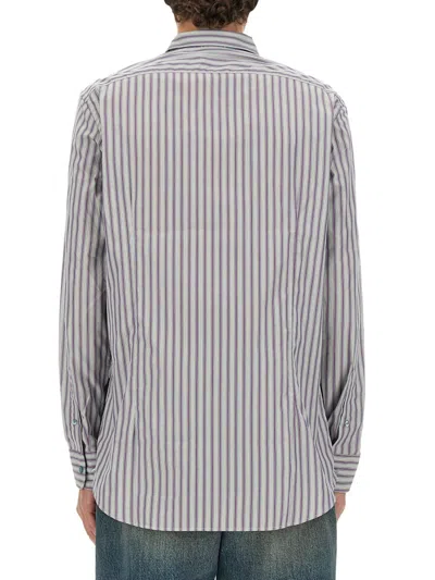 Etro Striped Cotton Shirt With Pegaso Embroidery In Multi