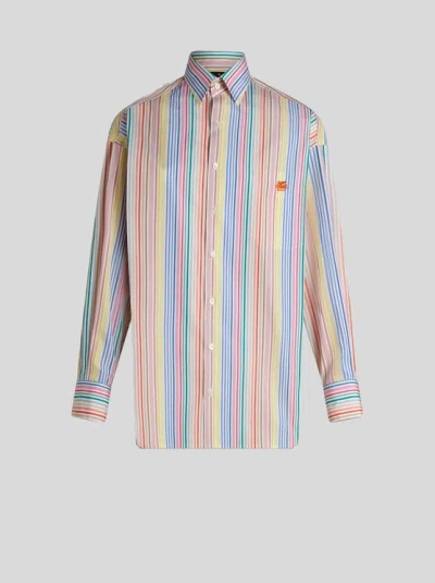 Etro Pegaso-embroidery Striped Cotton Shirt In Blue