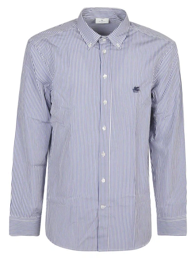 Etro Striped Curved Hem Shirt In Blue And White