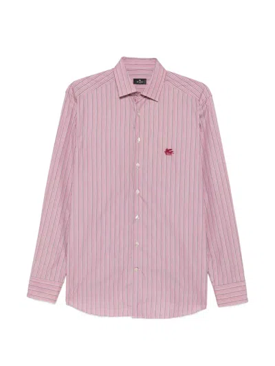 Etro Striped Embroidered-pegasus Shirt In Multi