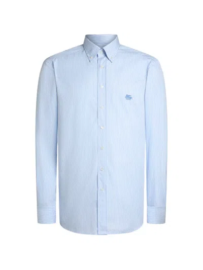 Etro Striped Embroidery Shirt In Blue
