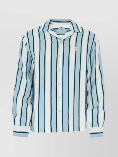 Etro Logo Embroidered Striped Shirt In Blue
