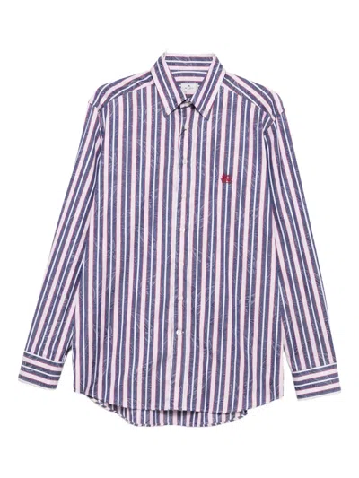 Etro Striped Floral Shirt In Blue