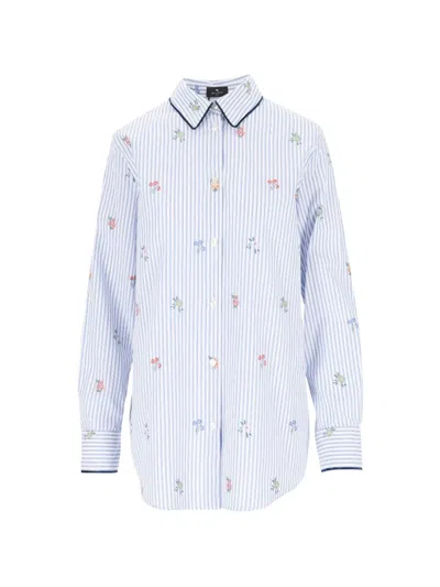 Etro Striped Floral-embroidered Shirt In Blue