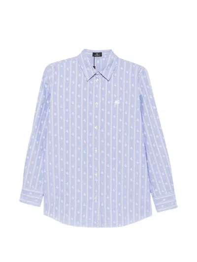 Etro Striped Floral-print Shirt In Blue