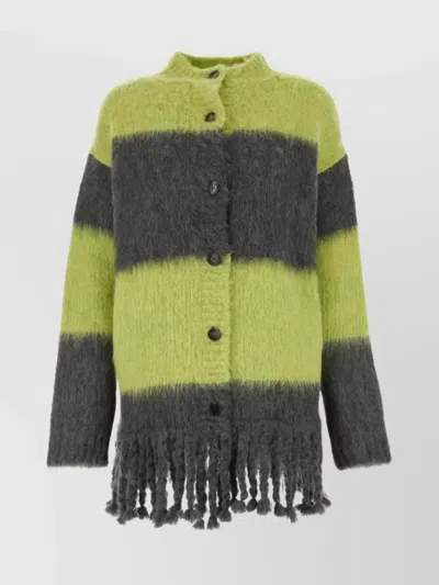 ETRO STRIPED FRINGED WOOL-BLEND LONG-SLEEVE CARDIGAN