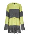 Etro Grey Grey Striped Wool Blend Cardigan In Black