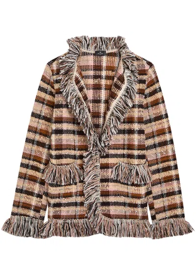 Etro Striped Fringed Woven Jacket In Multi