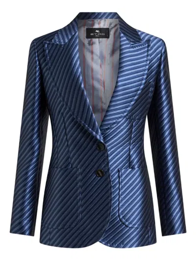 Etro Striped-jacquard Blazer In Blue