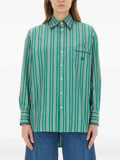 Etro Striped Jacquard Shirt In Green