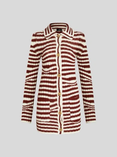 Etro Striped Wool Cardigan In Red