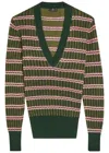 Etro Striped V-neck Sweater In Green