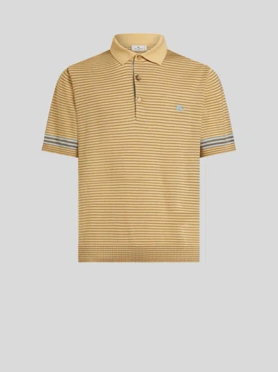 Etro , Striped Knit Polo Shirt With Pegaso Detail, Man, Yellow, Size Xl