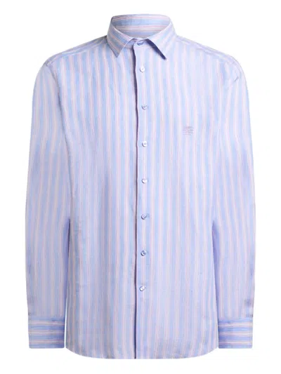 Etro Striped Linen Shirt Shirt And Blouse Multicolor In Purple