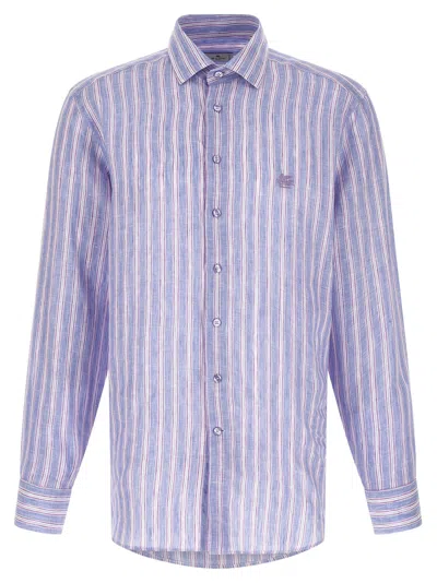 Etro Striped Linen Shirt In Lavender