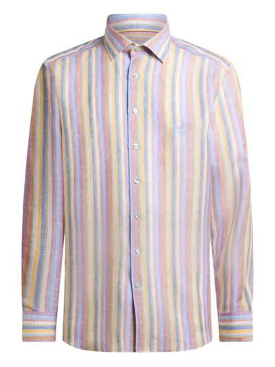 Etro Striped Linen Shirt Shirt And Blouse Multicolor