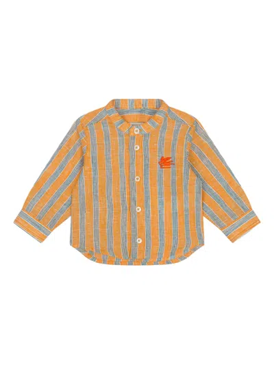Etro Babies' Striped Linen Shirt In Orange