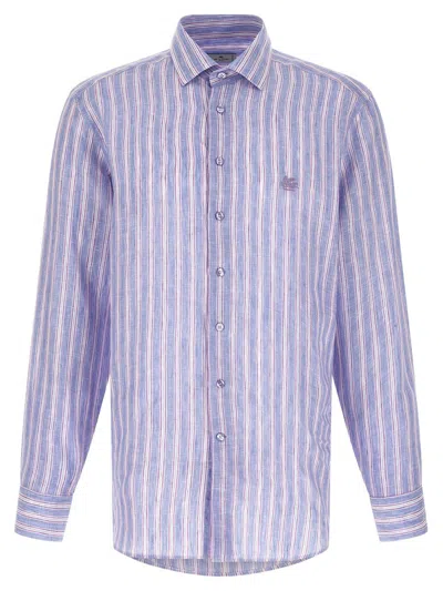 Etro Striped Linen Shirt Shirt And Blouse Multicolor In Purple