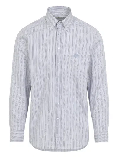 Etro Roma Logo Shirt Button Down Collar In Blue