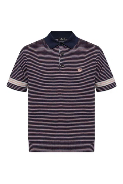 Etro Striped Logo Embroidered Polo Shirt In Multi