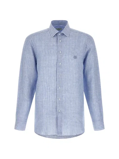 Etro Striped Logo-embroidery Shirt In Blue