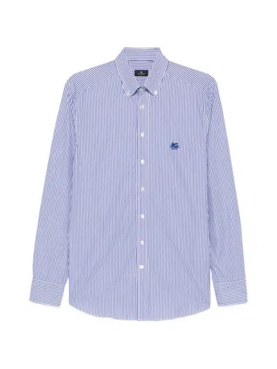 Etro Shirt Button Down Collar Striped Long Sleeves In Blue